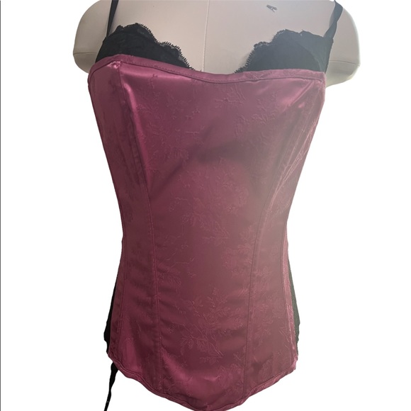 FREDRICKS OF HOLLYWOOD Pink Brocade Black Bra Bustier Corset - Picture 1 of 6
